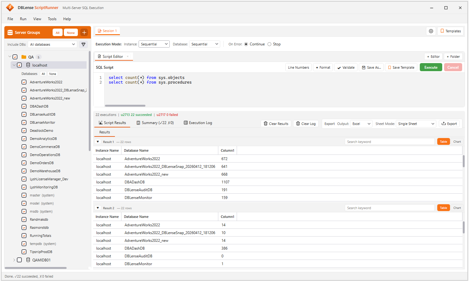 DBLense Script Runner interface